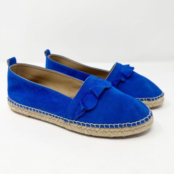 ANTHROPOLOGIE RUFFLED BLUE SUEDE ESPADRILLES 38 (7.5) - Picture 6 of 12